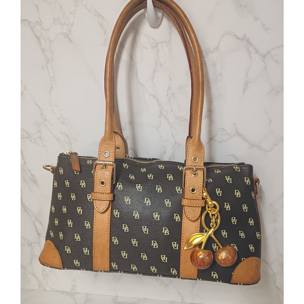 DOONEY & BOURKE Vintage Signature Monogram Boston Bag w/ Cherry Charm - EUC